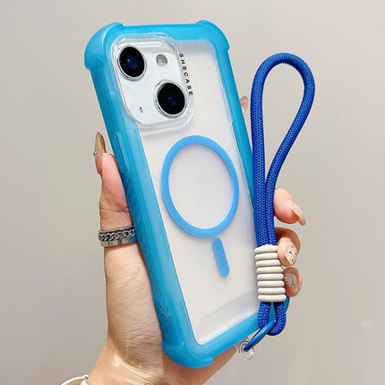 Transparent Matte TPU Hybrid PC 3-in-1 MagSafe Phone Case with Wrist Strap, For iPhone 15 Pro Max, For iPhone 15 Pro, For iPhone 15 Plus, For iPhone 15