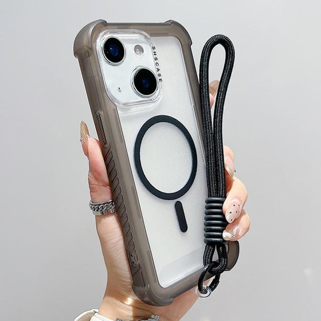 Transparent Matte TPU Hybrid PC 3-in-1 MagSafe Phone Case with Wrist Strap, For iPhone 14 Plus, For iPhone 14, For iPhone 14 Pro, For iPhone 14 Pro Max