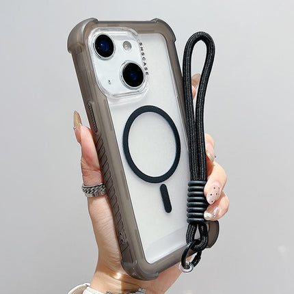 Transparent Matte TPU Hybrid PC 3-in-1 MagSafe Phone Case with Wrist Strap, For iPhone 13 Pro Max, For iPhone 13 Pro, For iPhone 13, For iPhone 12 Pro Max