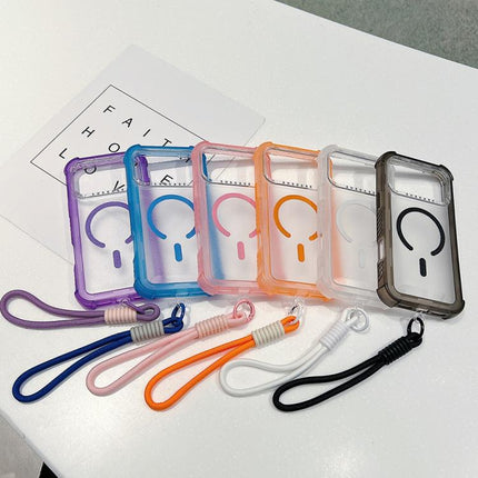 Transparent Matte TPU Hybrid PC 3-in-1 MagSafe Phone Case with Wrist Strap, For iPhone 13 Pro Max, For iPhone 13 Pro, For iPhone 13, For iPhone 12 Pro Max