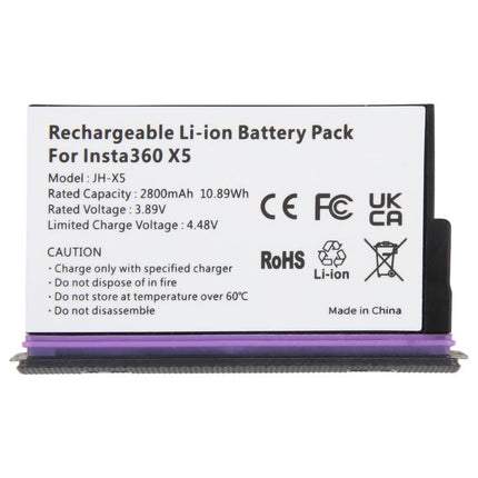 JH-X5 For Insta360 X5 Action Camera Battery Pack 2800mAh, For Insta360 X5