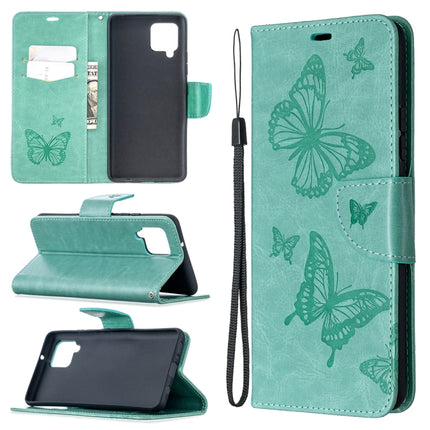 Embossing Two Butterflies Pattern Horizontal Flip PU Leather Case with Holder & Card Slot & Wallet & Lanyard, For Samsung Galaxy A42 5G