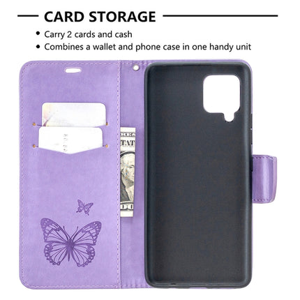 Embossing Two Butterflies Pattern Horizontal Flip PU Leather Case with Holder & Card Slot & Wallet & Lanyard, For Samsung Galaxy A42 5G
