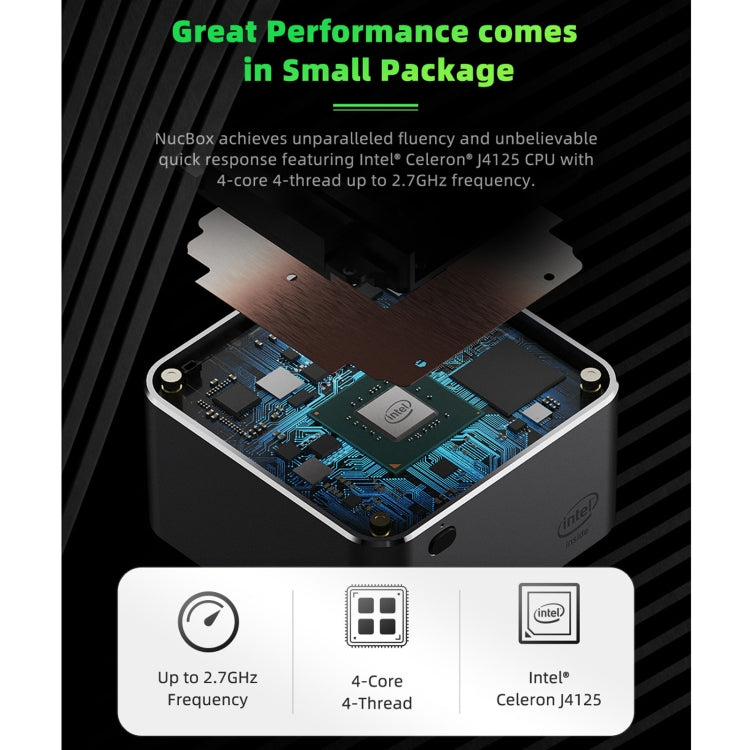 GMK NucBox Windows 10 System Mini PC, Intel Celeron J4125 Quad Core 64bit 14nm 2GHz-2.7GHz, Support WiFi & Bluetooth & RJ45,