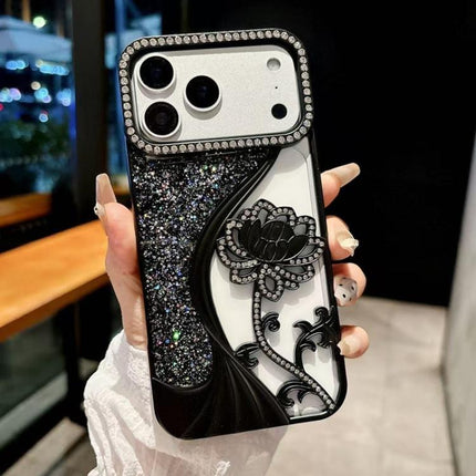 Electroplated TPU Lotus Hollow-carved  Rhinestone Glitter Phone Case, For iPhone 18 Pro, For iPhone 18 Pro Max, For iPhone 17 Pro Max, For iPhone 17 Pro