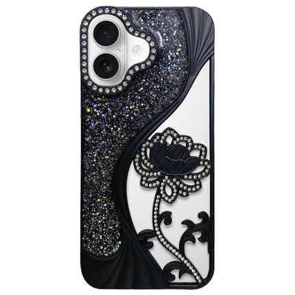 Electroplated TPU Lotus Hollow-carved  Rhinestone Glitter Phone Case, For iPhone 17, For iPhone 16 Pro Max, For iPhone 16 Pro, For iPhone 16