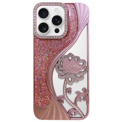 Electroplated TPU Lotus Hollow-carved  Rhinestone Glitter Phone Case, For iPhone 17, For iPhone 16 Pro Max, For iPhone 16 Pro, For iPhone 16
