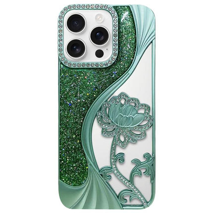 Electroplated TPU Lotus Hollow-carved  Rhinestone Glitter Phone Case, For iPhone 17, For iPhone 16 Pro Max, For iPhone 16 Pro, For iPhone 16