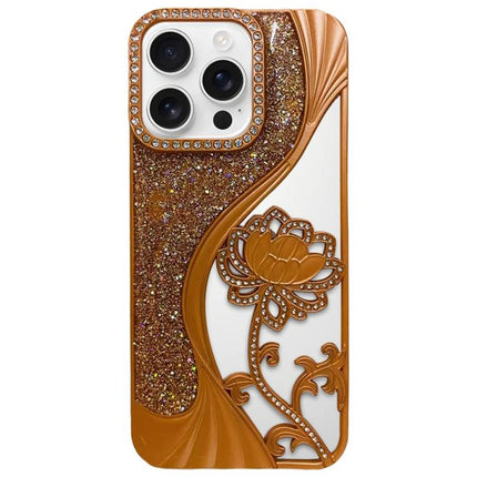 Electroplated TPU Lotus Hollow-carved  Rhinestone Glitter Phone Case, For iPhone 17, For iPhone 16 Pro Max, For iPhone 16 Pro, For iPhone 16