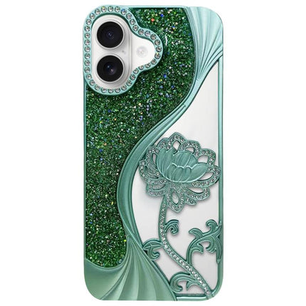 Electroplated TPU Lotus Hollow-carved  Rhinestone Glitter Phone Case, For iPhone 17, For iPhone 16 Pro Max, For iPhone 16 Pro, For iPhone 16
