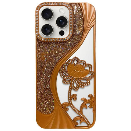 Electroplated TPU Lotus Hollow-carved  Rhinestone Glitter Phone Case, For iPhone 15 Pro Max, For iPhone 15 Pro, For iPhone 15, For iPhone 14