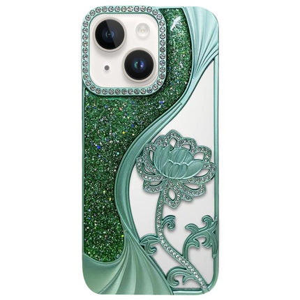 Electroplated TPU Lotus Hollow-carved  Rhinestone Glitter Phone Case, For iPhone 15 Pro Max, For iPhone 15 Pro, For iPhone 15, For iPhone 14