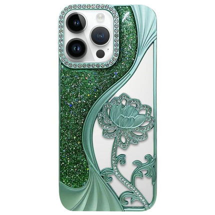 Electroplated TPU Lotus Hollow-carved  Rhinestone Glitter Phone Case, For iPhone 14 Pro, For iPhone 14 Pro Max, For iPhone 13 Pro Max, For iPhone 13 Pro