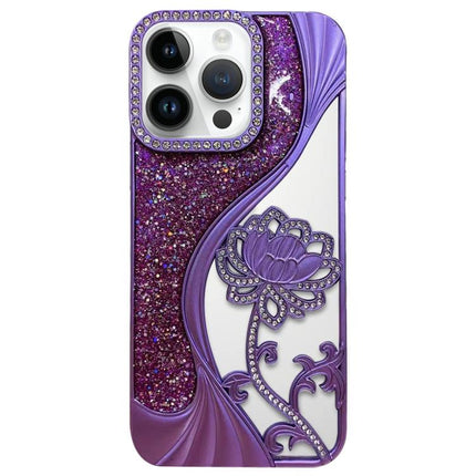 Electroplated TPU Lotus Hollow-carved  Rhinestone Glitter Phone Case, For iPhone 14 Pro, For iPhone 14 Pro Max, For iPhone 13 Pro Max, For iPhone 13 Pro