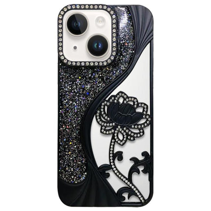 Electroplated TPU Lotus Hollow-carved  Rhinestone Glitter Phone Case, For iPhone 13, For iPhone 12, For iPhone 12 Pro Max, For iPhone 12 Pro
