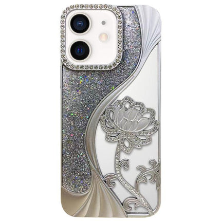 Electroplated TPU Lotus Hollow-carved  Rhinestone Glitter Phone Case, For iPhone 13, For iPhone 12, For iPhone 12 Pro Max, For iPhone 12 Pro