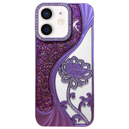 Electroplated TPU Lotus Hollow-carved  Rhinestone Glitter Phone Case, For iPhone 13, For iPhone 12, For iPhone 12 Pro Max, For iPhone 12 Pro