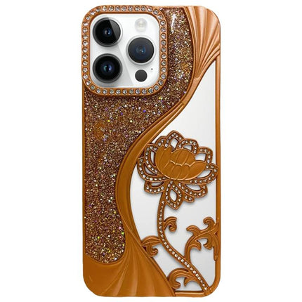 Electroplated TPU Lotus Hollow-carved  Rhinestone Glitter Phone Case, For iPhone 13, For iPhone 12, For iPhone 12 Pro Max, For iPhone 12 Pro