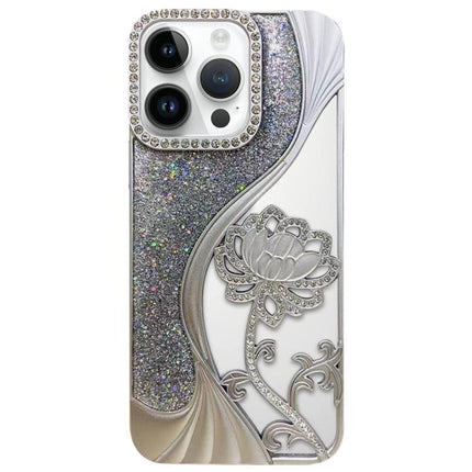 Electroplated TPU Lotus Hollow-carved  Rhinestone Glitter Phone Case, For iPhone 13, For iPhone 12, For iPhone 12 Pro Max, For iPhone 12 Pro