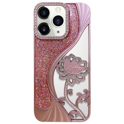 Electroplated TPU Lotus Hollow-carved  Rhinestone Glitter Phone Case, For iPhone 11 Pro Max, For iPhone 11