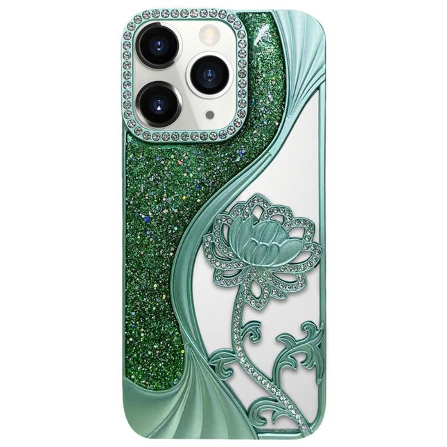 Electroplated TPU Lotus Hollow-carved  Rhinestone Glitter Phone Case, For iPhone 11 Pro Max, For iPhone 11