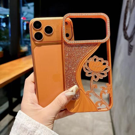 Electroplated TPU Lotus Hollow-carved  Rhinestone Glitter Phone Case, For iPhone 13, For iPhone 12, For iPhone 12 Pro Max, For iPhone 12 Pro