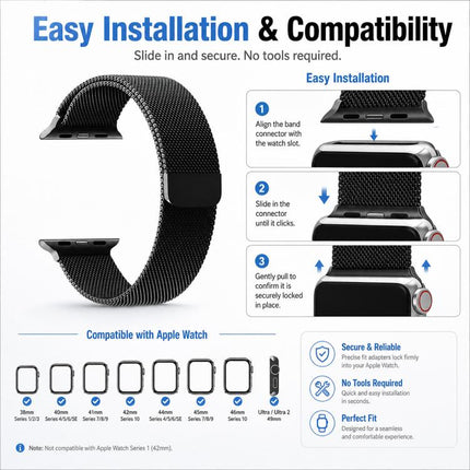5 Pack xDfind Milanese Loop Magnetic Metal Watch Band, For Apple Watch 42 / 44 / 45 / 46 / 49mm, For Apple Watch 38 / 40 / 41 / S11 42mm