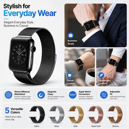 5 Pack xDfind Milanese Loop Magnetic Metal Watch Band, For Apple Watch 42 / 44 / 45 / 46 / 49mm, For Apple Watch 38 / 40 / 41 / S11 42mm