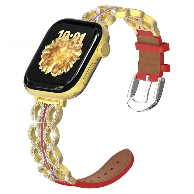 xDfind Diamond Stainless Steel Hybrid Genuine Leather Watch Band, For Apple Watch 42 / 44 / 45 / 46 / 49mm, For Apple Watch 38 / 40 / 41 / S11 42mm