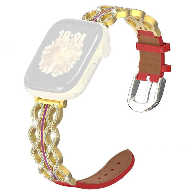 xDfind Diamond Stainless Steel Hybrid Genuine Leather Watch Band, For Apple Watch 42 / 44 / 45 / 46 / 49mm, For Apple Watch 38 / 40 / 41 / S11 42mm