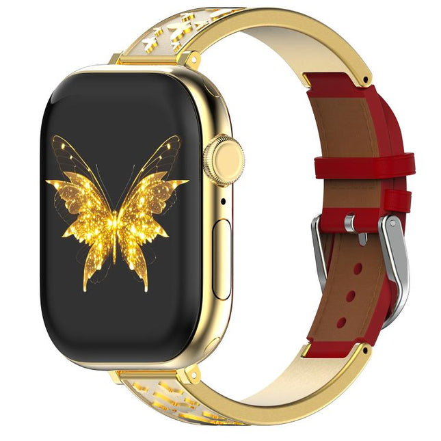 xDfind Butterfly Stainless Steel Hybrid Genuine Leather Watch Band, For Apple Watch 42 / 44 / 45 / 46 / 49mm, For Apple Watch 38 / 40 / 41 / S11 42mm