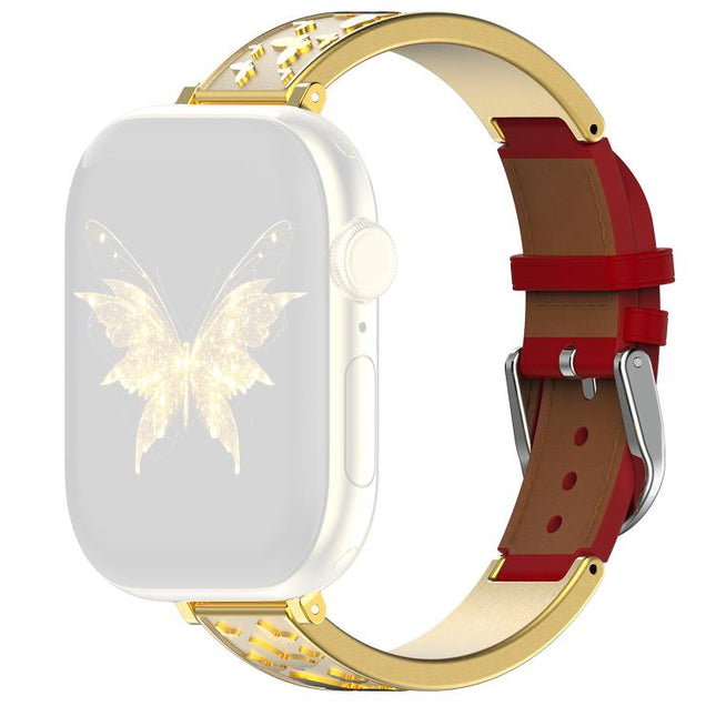 xDfind Butterfly Stainless Steel Hybrid Genuine Leather Watch Band, For Apple Watch 42 / 44 / 45 / 46 / 49mm, For Apple Watch 38 / 40 / 41 / S11 42mm