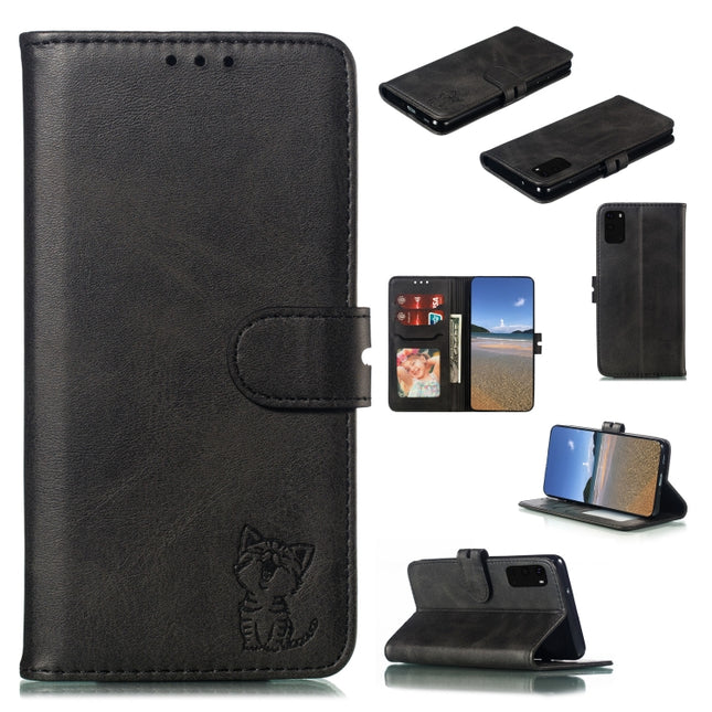 Embossed Happy Cat Pattern Horizontal Flip Leather Case with Holder & Card Slots & Wallet, For Samsung Galaxy S20 FE