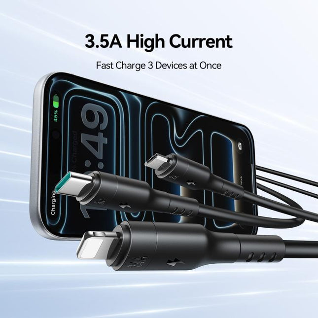 JOYROOM A61 OmniGo Series 3.5A USB-C / Type-C to 8 Pin + USB-C / Type-C, Micro USB 3 in 1 Charging Cable, 1.2m