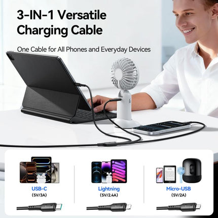 JOYROOM A61 OmniGo Series 3.5A USB-C / Type-C to 8 Pin + USB-C / Type-C, Micro USB 3 in 1 Charging Cable, 1.2m