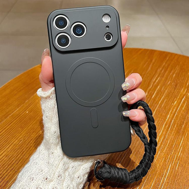 Solid Color Liquid Silicone Magnetic Phone Case with Lanyard, For iPhone 17 Pro Max