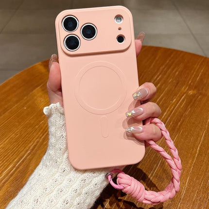 Solid Color Liquid Silicone Magnetic Phone Case with Lanyard, For iPhone 17 Pro Max