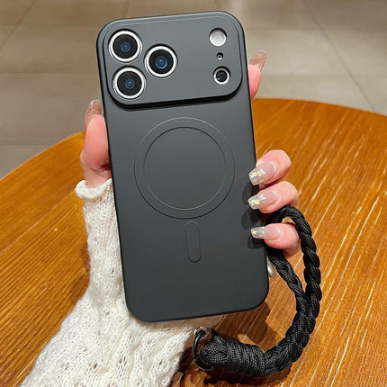 Solid Color Liquid Silicone Magnetic Phone Case with Lanyard, For iPhone 17 Pro