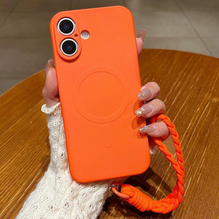 Solid Color Liquid Silicone Magnetic Phone Case with Lanyard, For iPhone 17