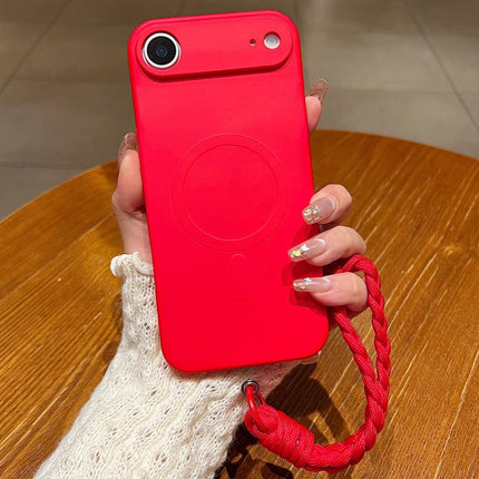 Solid Color Liquid Silicone Magnetic Phone Case with Lanyard, For iPhone Air
