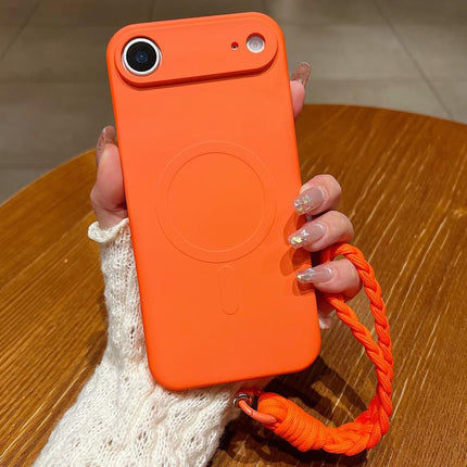 Solid Color Liquid Silicone Magnetic Phone Case with Lanyard, For iPhone Air