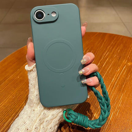 Solid Color Liquid Silicone Magnetic Phone Case with Lanyard, For iPhone 17e / 16e