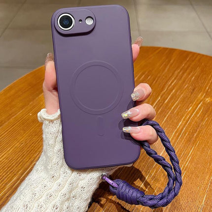 Solid Color Liquid Silicone Magnetic Phone Case with Lanyard, For iPhone 17e / 16e