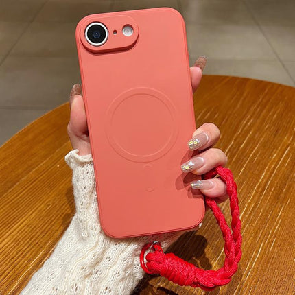 Solid Color Liquid Silicone Magnetic Phone Case with Lanyard, For iPhone 17e / 16e
