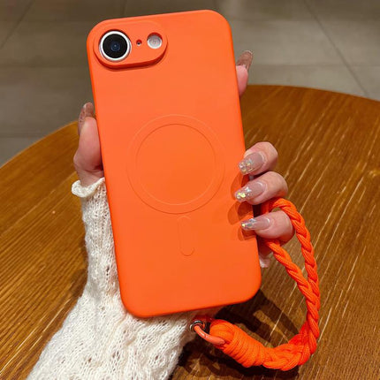 Solid Color Liquid Silicone Magnetic Phone Case with Lanyard, For iPhone 17e / 16e
