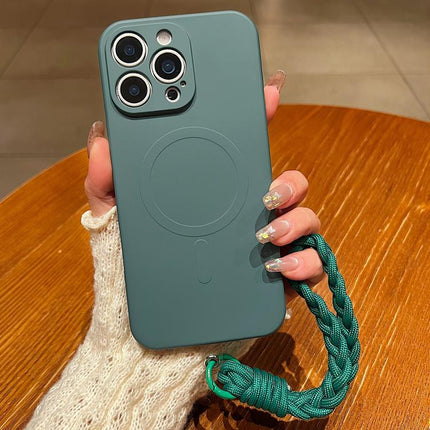 Solid Color Liquid Silicone Magnetic Phone Case with Lanyard, For iPhone 13 Pro Max
