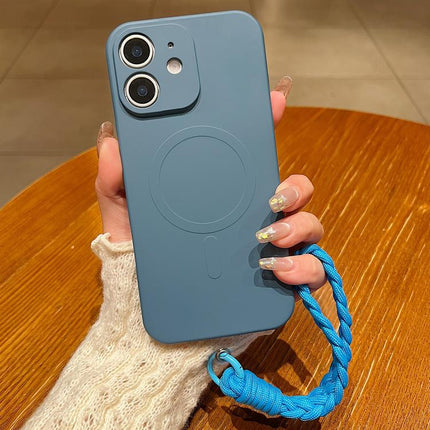 Solid Color Liquid Silicone Magnetic Phone Case with Lanyard, For iPhone 12