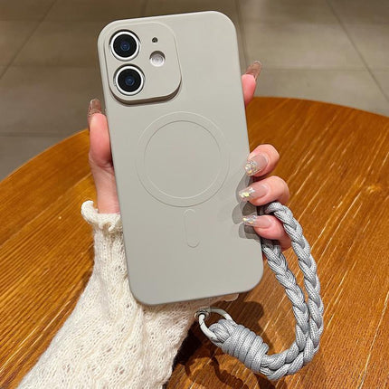 Solid Color Liquid Silicone Magnetic Phone Case with Lanyard, For iPhone 12
