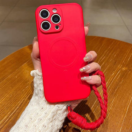 Solid Color Liquid Silicone Magnetic Phone Case with Lanyard, For iPhone 12 Pro Max