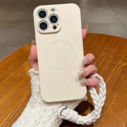 Solid Color Liquid Silicone Magnetic Phone Case with Lanyard, For iPhone 12 Pro